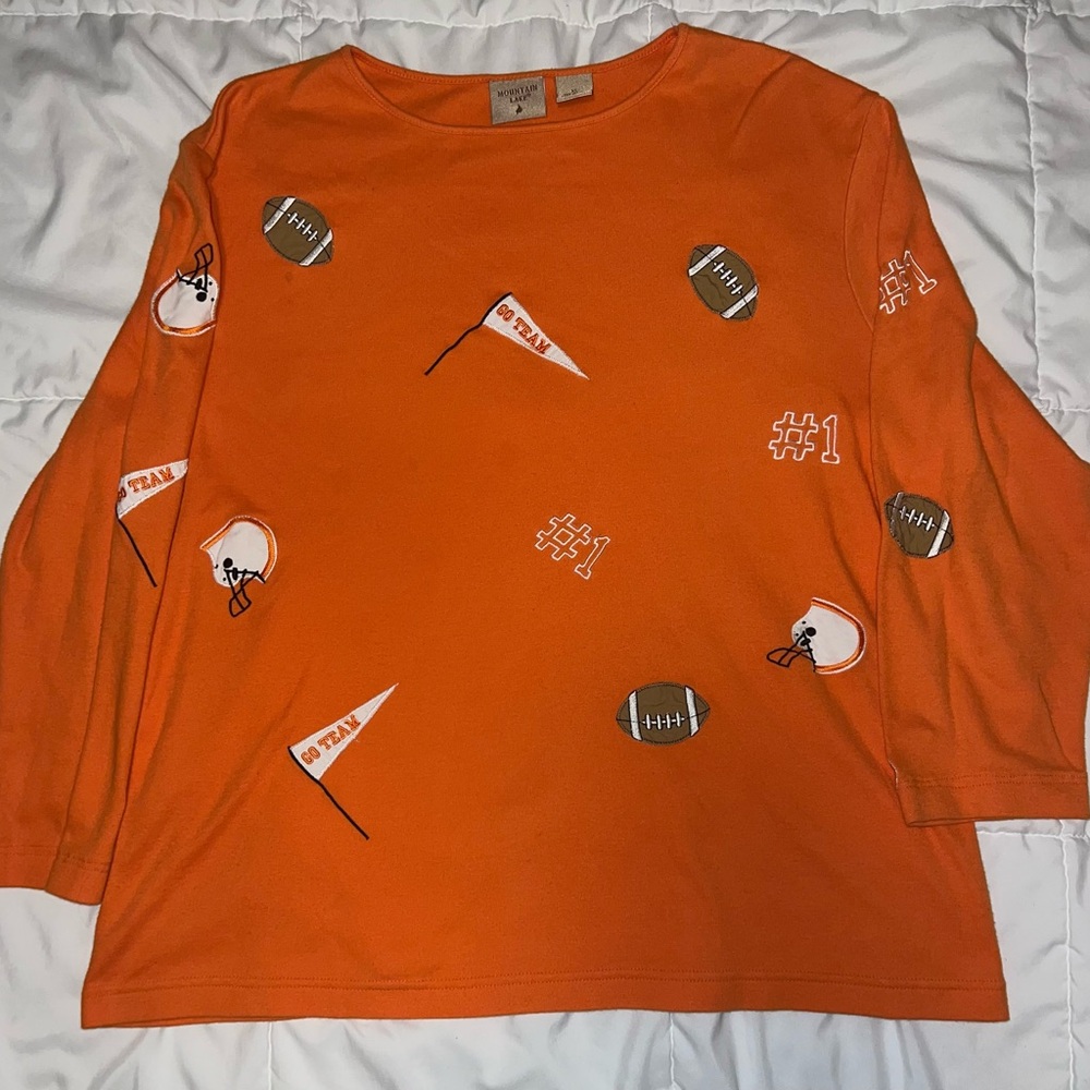 Mountain Lake Football Embroidered Long Sleeve Shirt – XL Orange Game Day Top